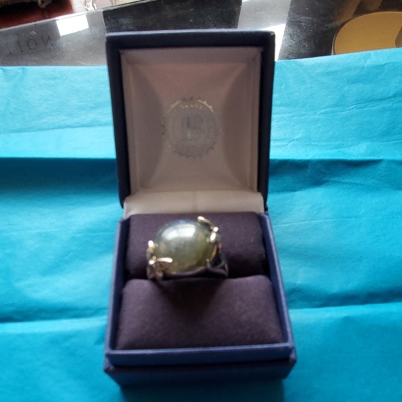 Ring -Blue green stone silver with butterflies 7 - Picture 4 of 8